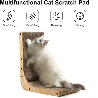 1/2pcs, FUKUMARU L-Shaped Cat Scratcher With Ball Toy, Wall-Mounted Cardboard Scratching Pad For Indoor Cats