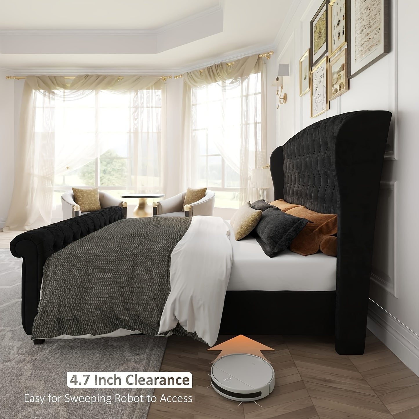 Chenille Upholstered Platform Bed