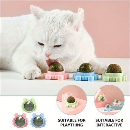 3 Packs Natural Catnip Balls, Interactive Cat Teeth Cleaning Toys, Cat Mint Playthings With Durable Holder - Pink, Green, Blue