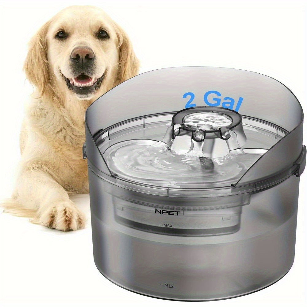 NPET DF30 Dog Water Fountain, 2 Gallon/270oz/8L Large Automatic Dog Water Bowl Dispenser, Pet Water Fountain with Splatter Guard, Cleaning Kit for Large Dogs & Multiple Pets