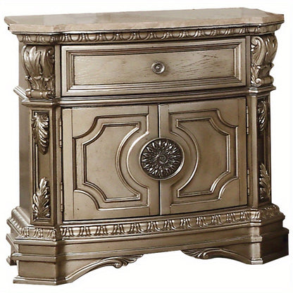 ACME Northville Nightstand (MARBLE TOP) in Antique Silver 26934