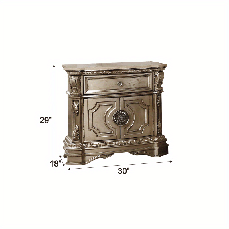 ACME Northville Nightstand (MARBLE TOP) in Antique Silver 26934