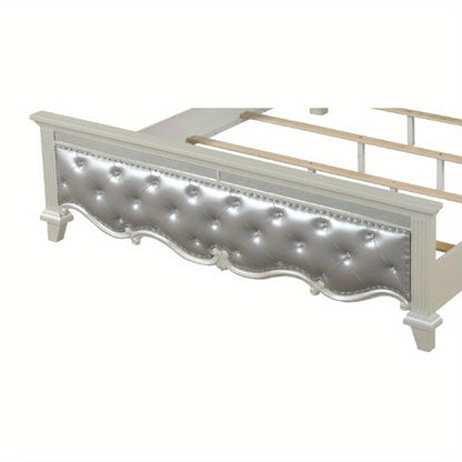 Tufted Upholstery King Size Bed made with Wood in White