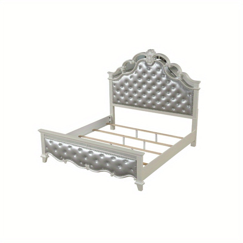 Tufted Upholstery King Size Bed made with Wood in White