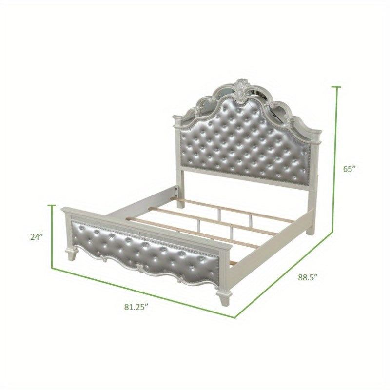 Tufted Upholstery King Size Bed made with Wood in White