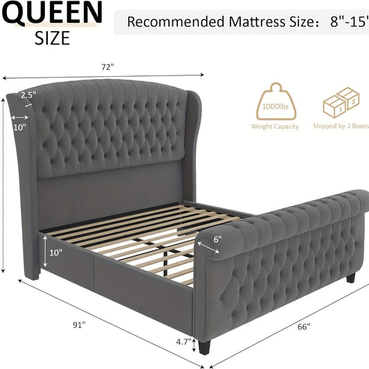 Chenille Upholstered Platform Bed