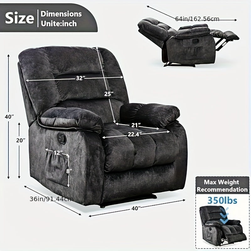 Overstuffed Massage Recliner Chairs With Heat And Vibration, Soft Fabric Single Manual Reclining Chair For Living Room Bedroom