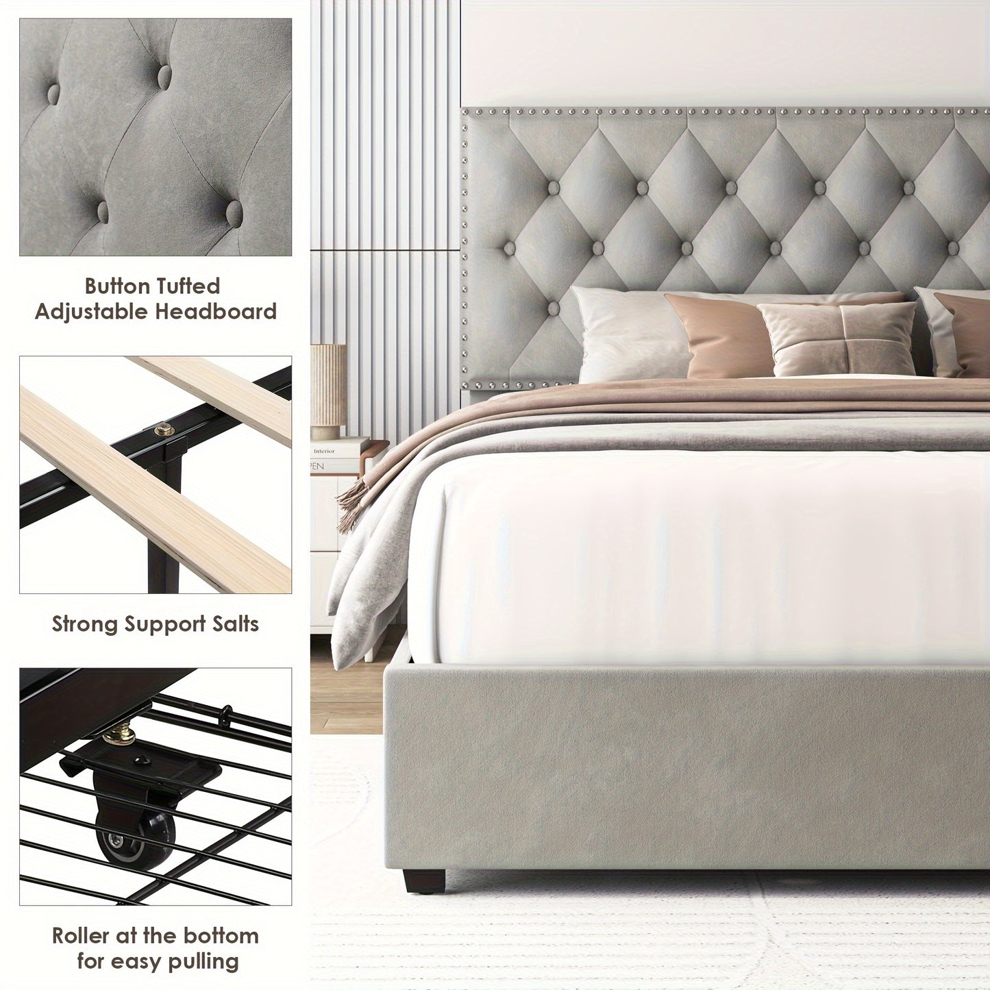 FULTRU Luxurious Upholstered Platform Bed Frame