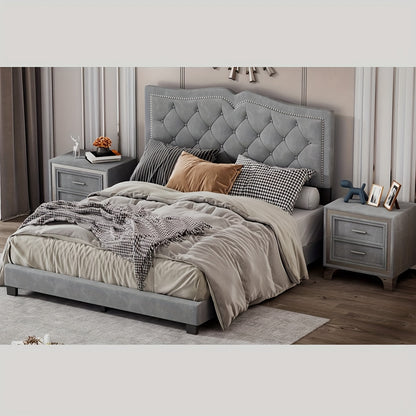 Elegant Queen Size Bed Frame With Tufted Headboard