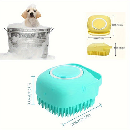 A Grooming Bath Massage Brush For Pets, Equipped With Soap And Shampoo Dispenser, Soft Silicone Bristles, Suitable For Showering Long And Short-haired Dogs And Cats