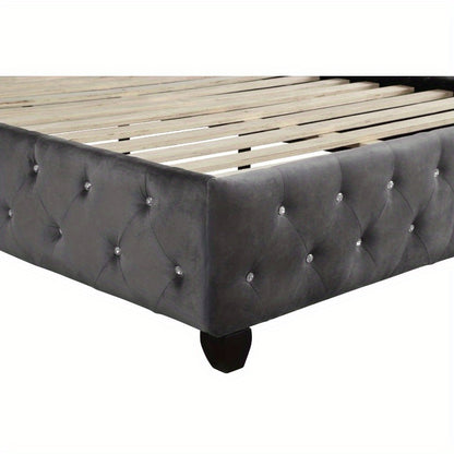 Sophia Modern style Crystal Tufted Queen Bed made with wood in Gray