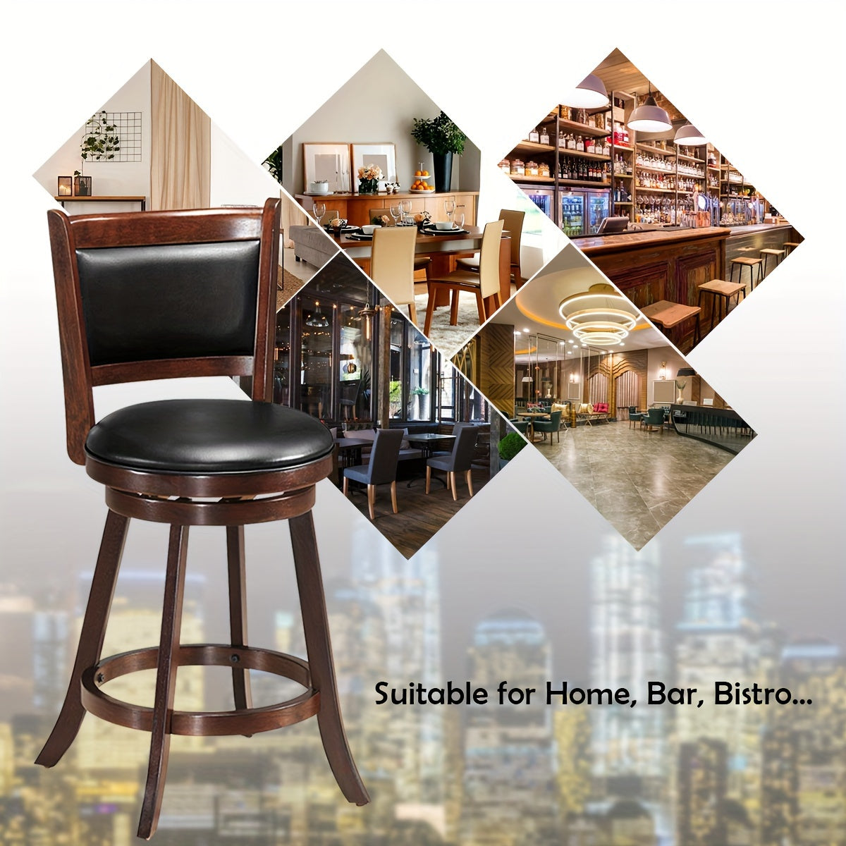 2pcs Bar Stools, 360 Degree Swivel