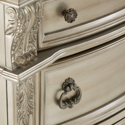 Silver Finish European Design 1pc Nightstand w Genuine Marble Top Traditional Bedroom Furniture