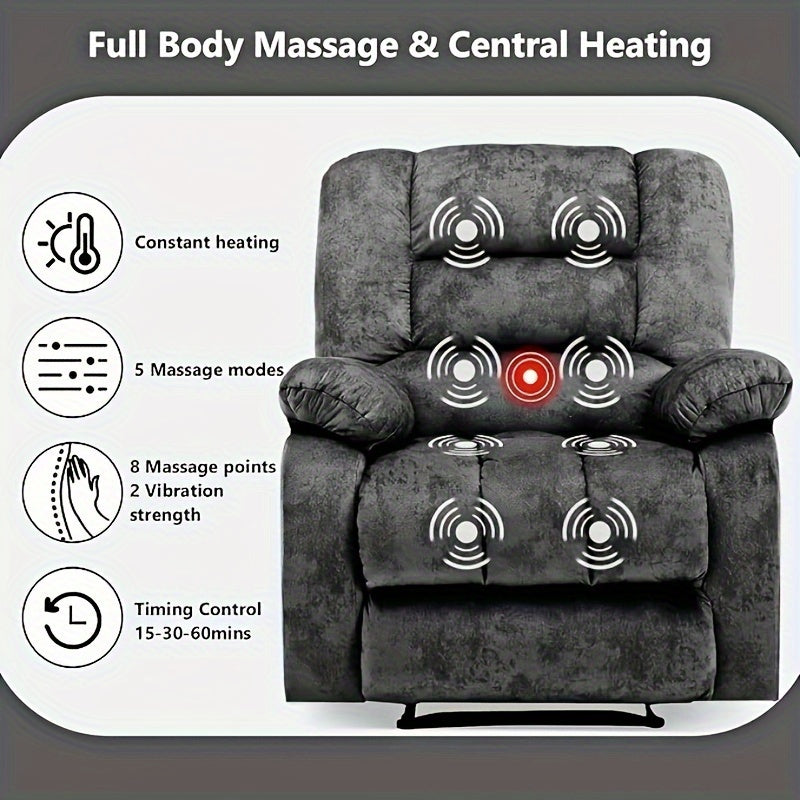 Overstuffed Massage Recliner Chairs With Heat And Vibration, Soft Fabric Single Manual Reclining Chair For Living Room Bedroom