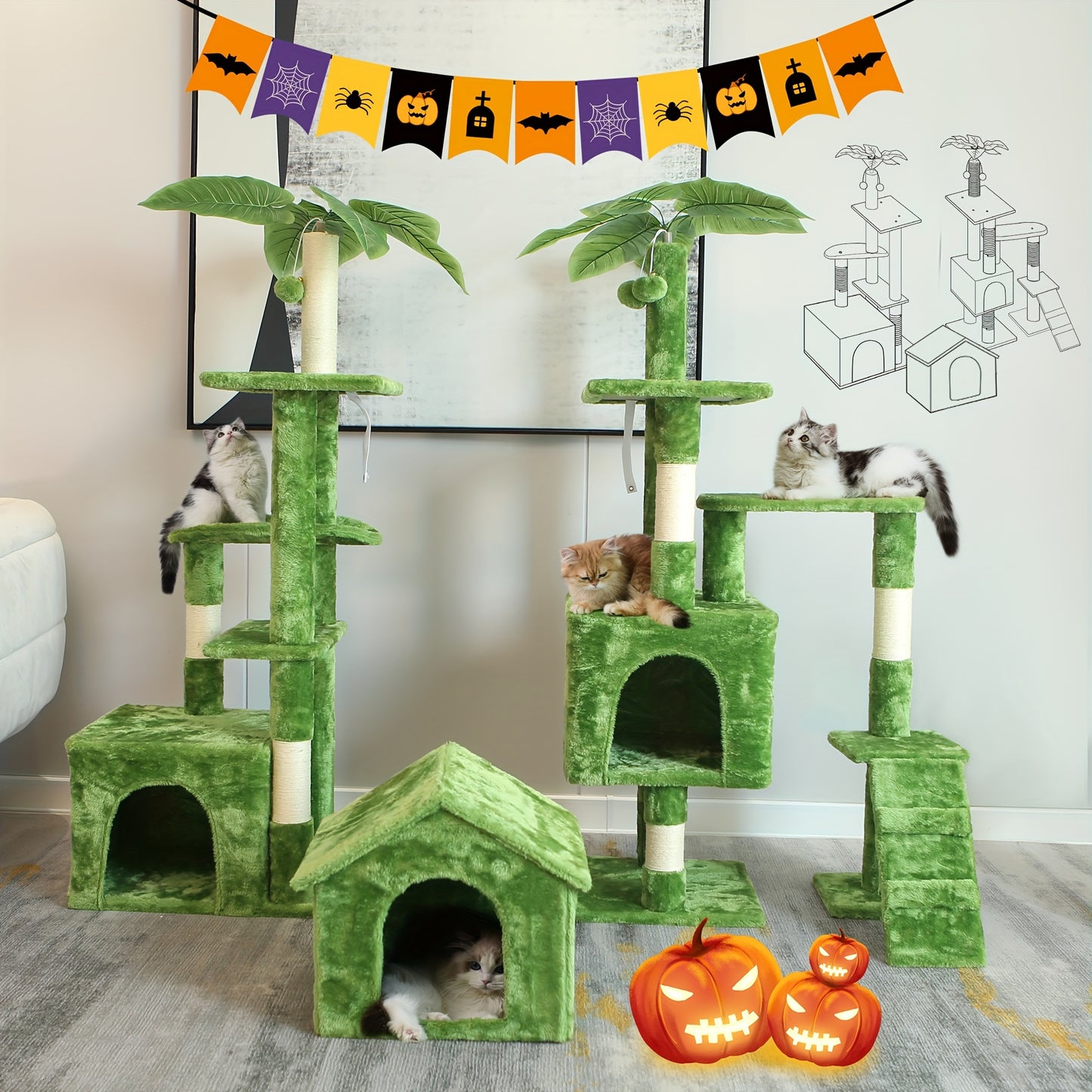 Cat Tree Cat Tower Removable, Split Left/Right Design 59H*55.1W Inch Cat Tree Tower With Scratching Post For Climbing, Resting, And Claw Sharpening Cat Furniture