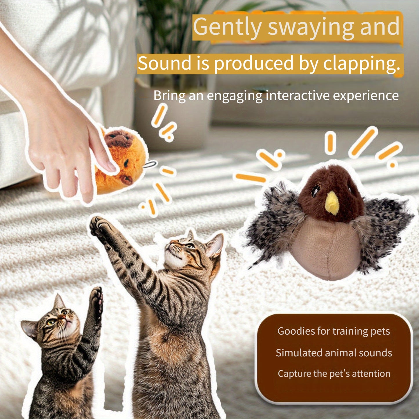 Simulated Bird, Cat Self Raising Sound Toy, TikTok Plush Toy, Pet Toy, Included Cat Toy