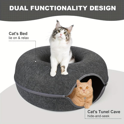 Peekaboo Cat Cave for Indoor Cats, Cat Donut Cat Tunnel Bed, Scratch Resistant Cat Toys for Medium Large Cats