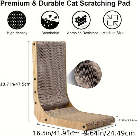 1/2pcs, FUKUMARU L-Shaped Cat Scratcher With Ball Toy, Wall-Mounted Cardboard Scratching Pad For Indoor Cats