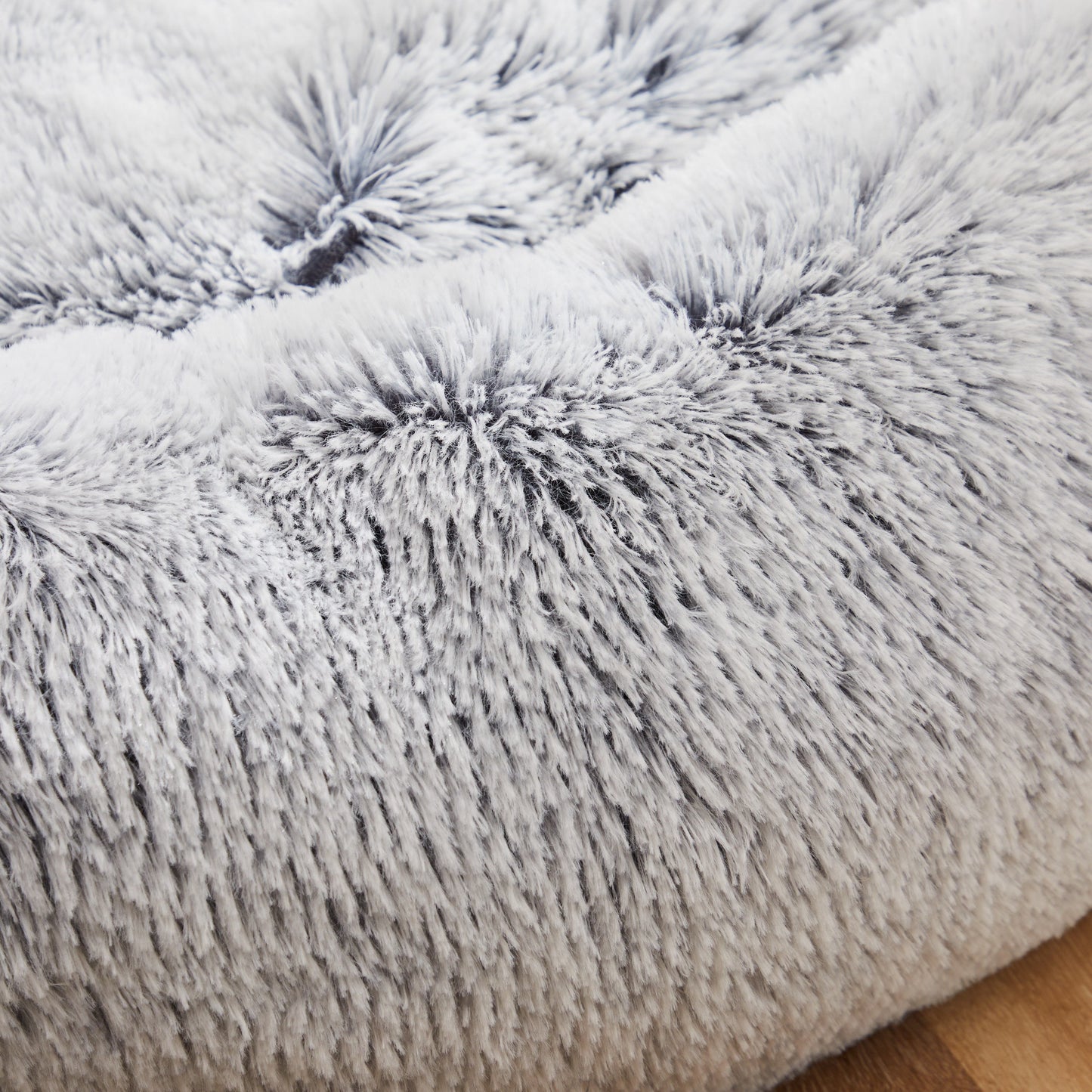 Fluffy Plush Calming Pet Bed For Dogs And Cats - Washable Anti-Slip Round Bed For Pets - Grey Color