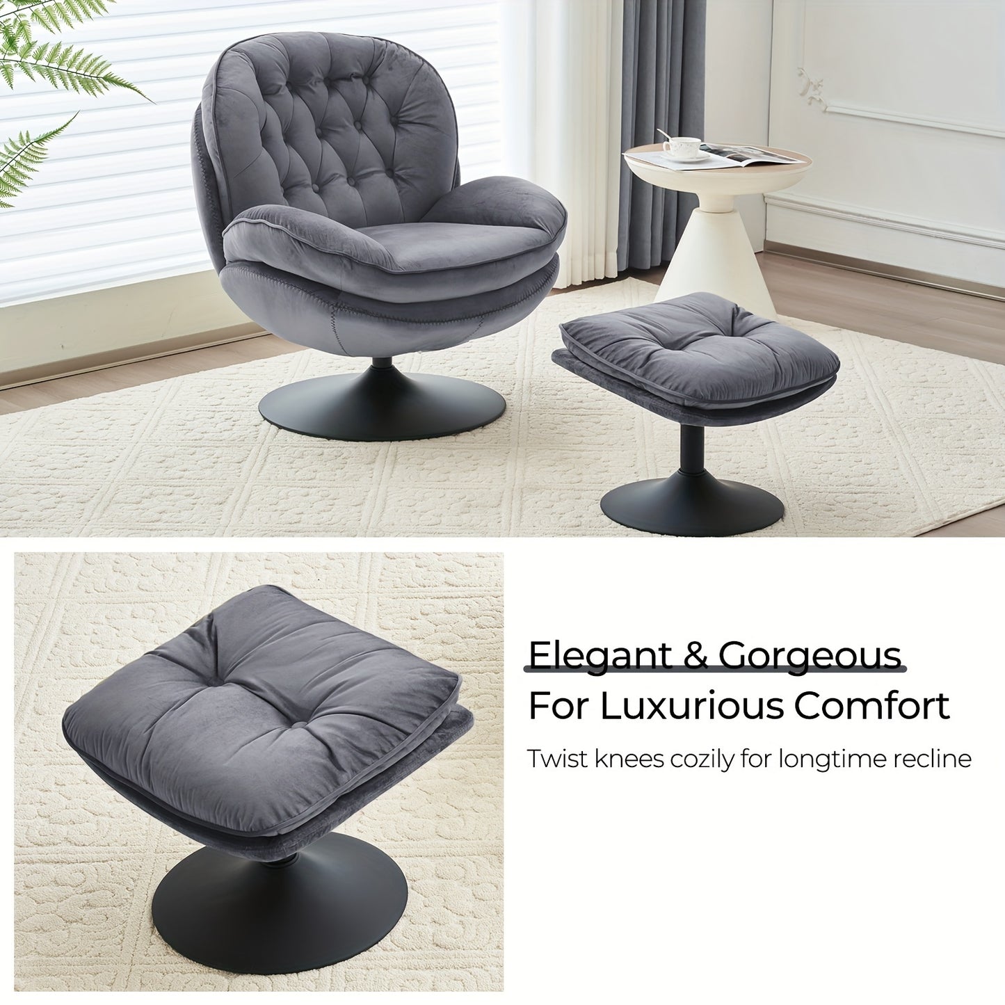 Velvet Swivel Accent Chair with Ottoman Set