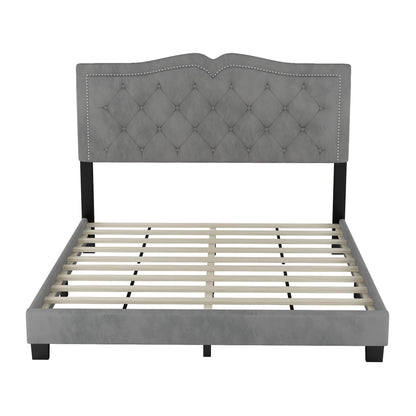 Elegant Queen Size Bed Frame With Tufted Headboard