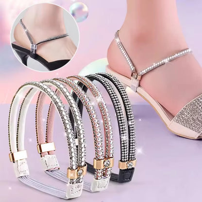 Set of 2 Anti-Skid High Heel Shoe Bands with Rhinestone Accents and Elastic Fixing Straps