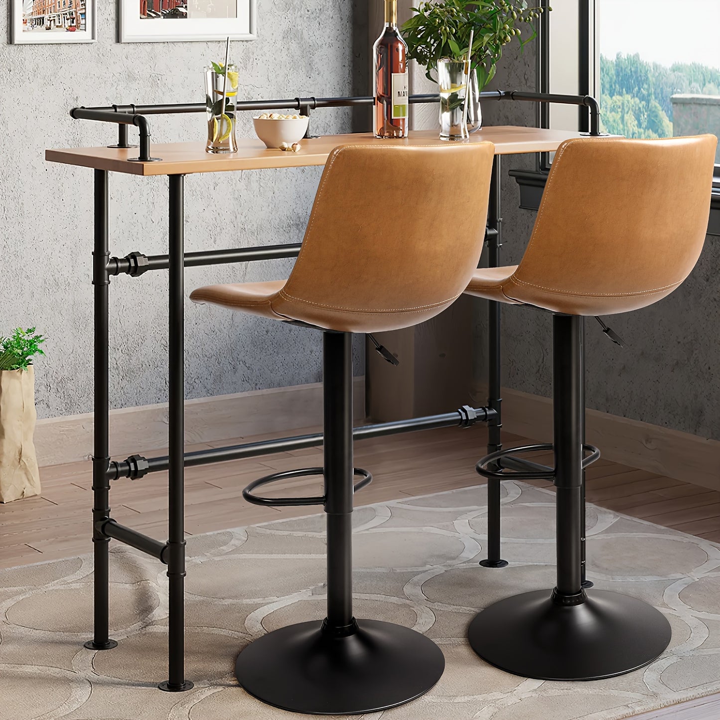 Set of 2 Adjustable Swivel Bar Stools