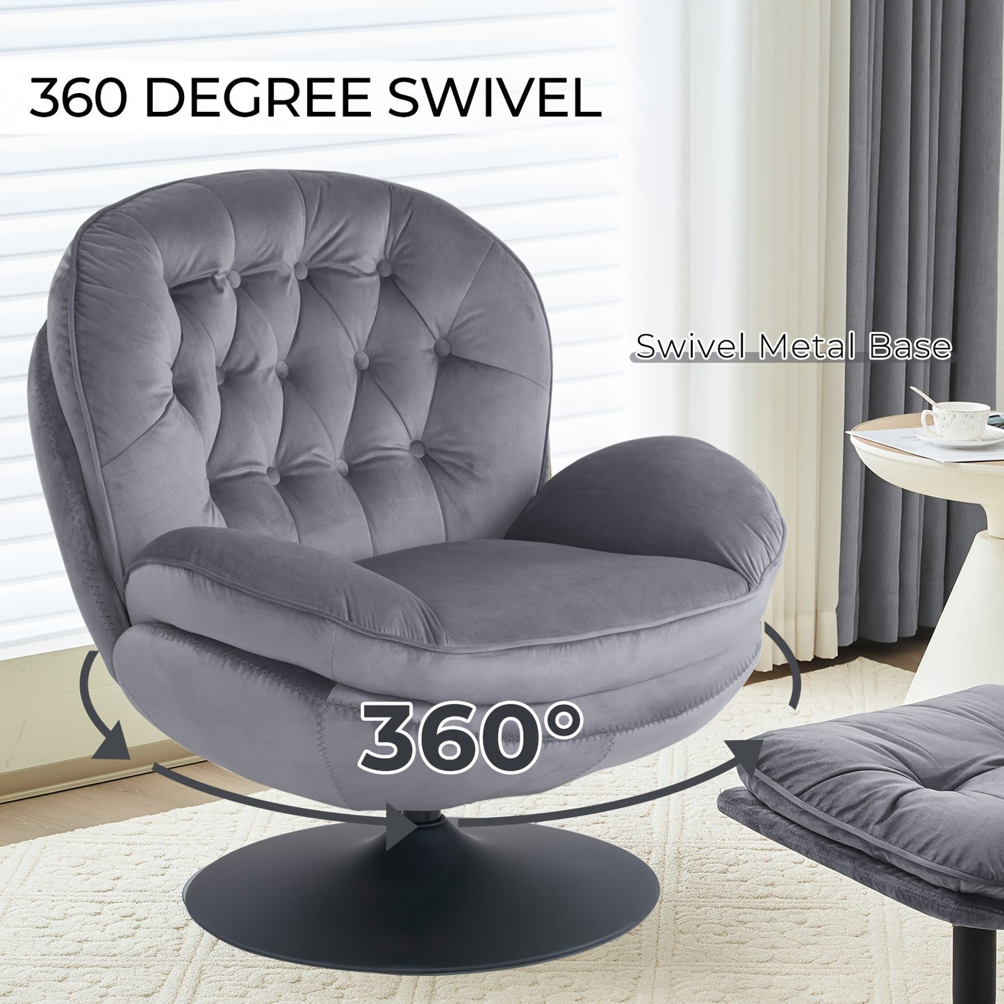 Velvet Swivel Accent Chair with Ottoman Set