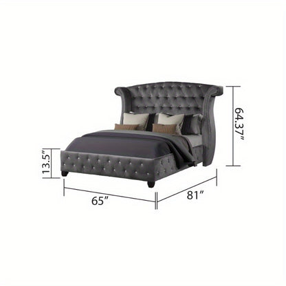 Sophia Modern style Crystal Tufted Queen Bed made with wood in Gray