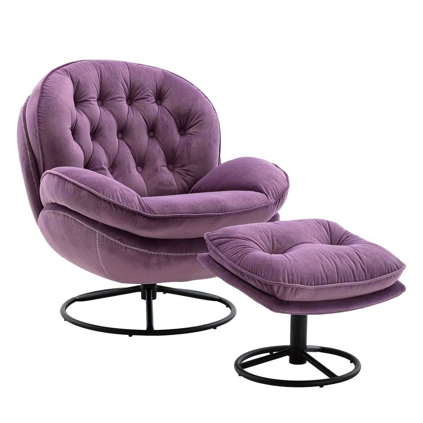 Velvet Swivel Accent Chair With Ottoman Set