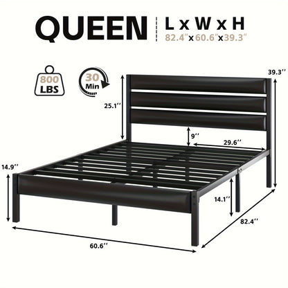 Queen Bed Frame With Headboard And Footboard, With Under Bed Storage, All-Metal Support System, No Box Spring Needed, Easy Assembly, Rustic Brown