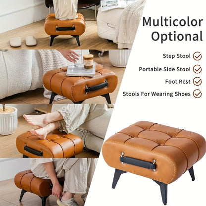 1pc Luxurious Oil Wax Leather Padded Low Stool