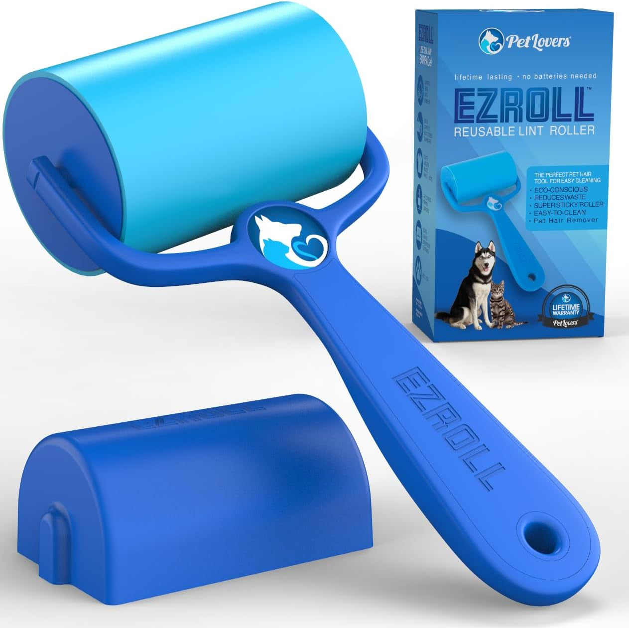 Ezroll Reusable Lint Roller - Sticky for Life & Multi-Purpose Pet Hair, Dust, & Lint Remover for Clothing, Upholstery, & Cars - Sustainable, Washable & Efficient