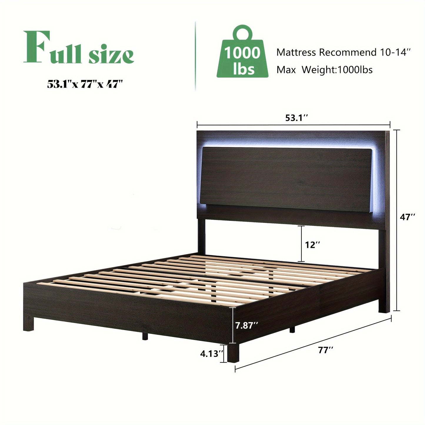 King Size Rustic Platform Bed with LED Lights