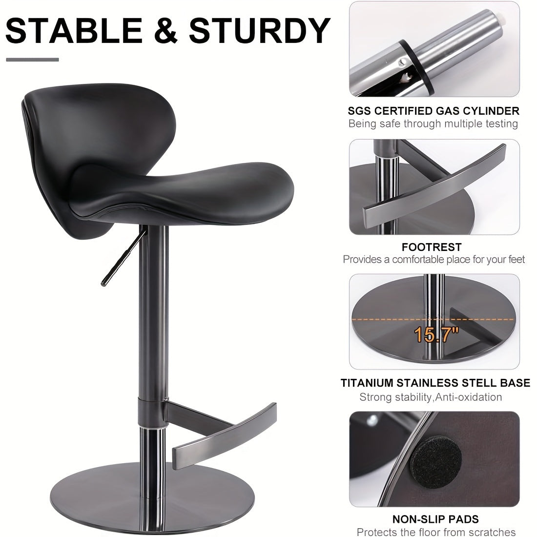 Black Titanium Stainless Steel Bar Stool