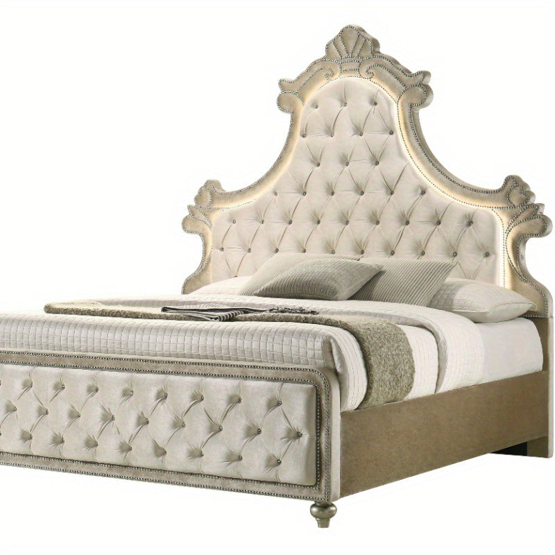 ACME Lucienne Queen Bed w/LED, Beige Velvet BD02335Q