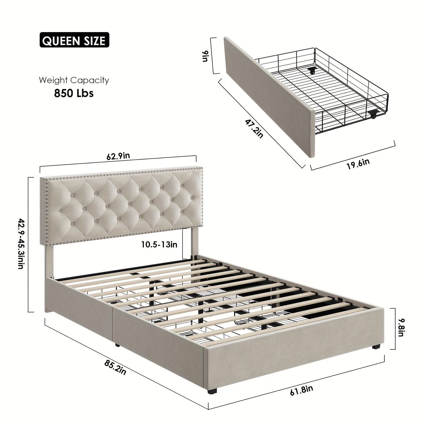 FULTRU Luxurious Upholstered Platform Bed Frame