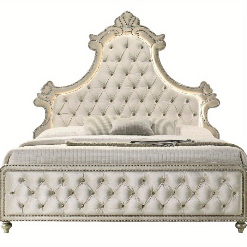 ACME Lucienne Queen Bed w/LED, Beige Velvet BD02335Q