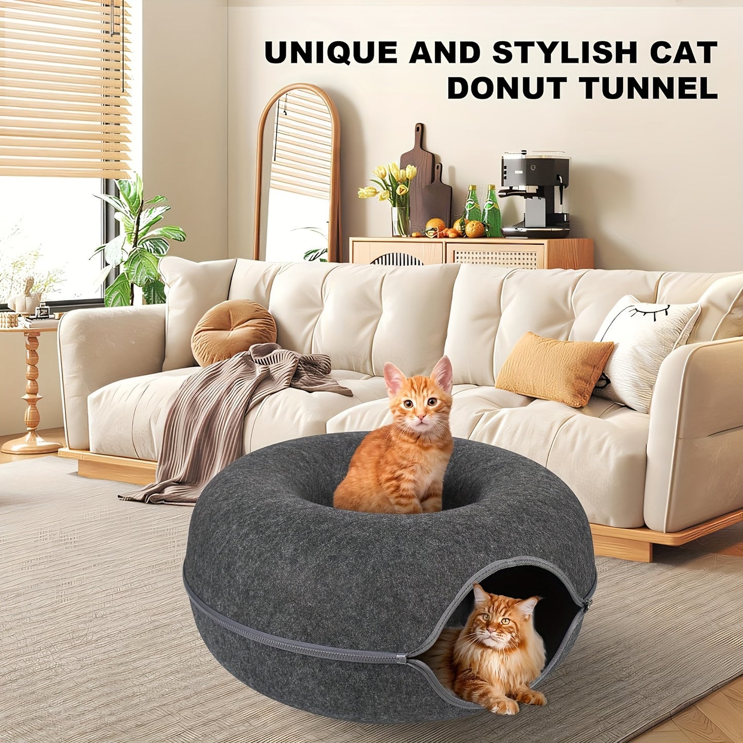 Peekaboo Cat Cave for Indoor Cats, Cat Donut Cat Tunnel Bed, Scratch Resistant Cat Toys for Medium Large Cats