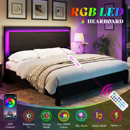 King Size Rustic Platform Bed with LED Lights