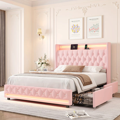 Luxury Velvet Upholstered Wingback Bed Frame