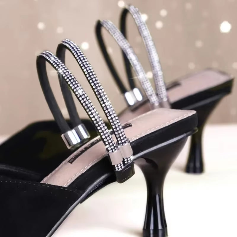 Set of 2 Anti-Skid High Heel Shoe Bands with Rhinestone Accents and Elastic Fixing Straps