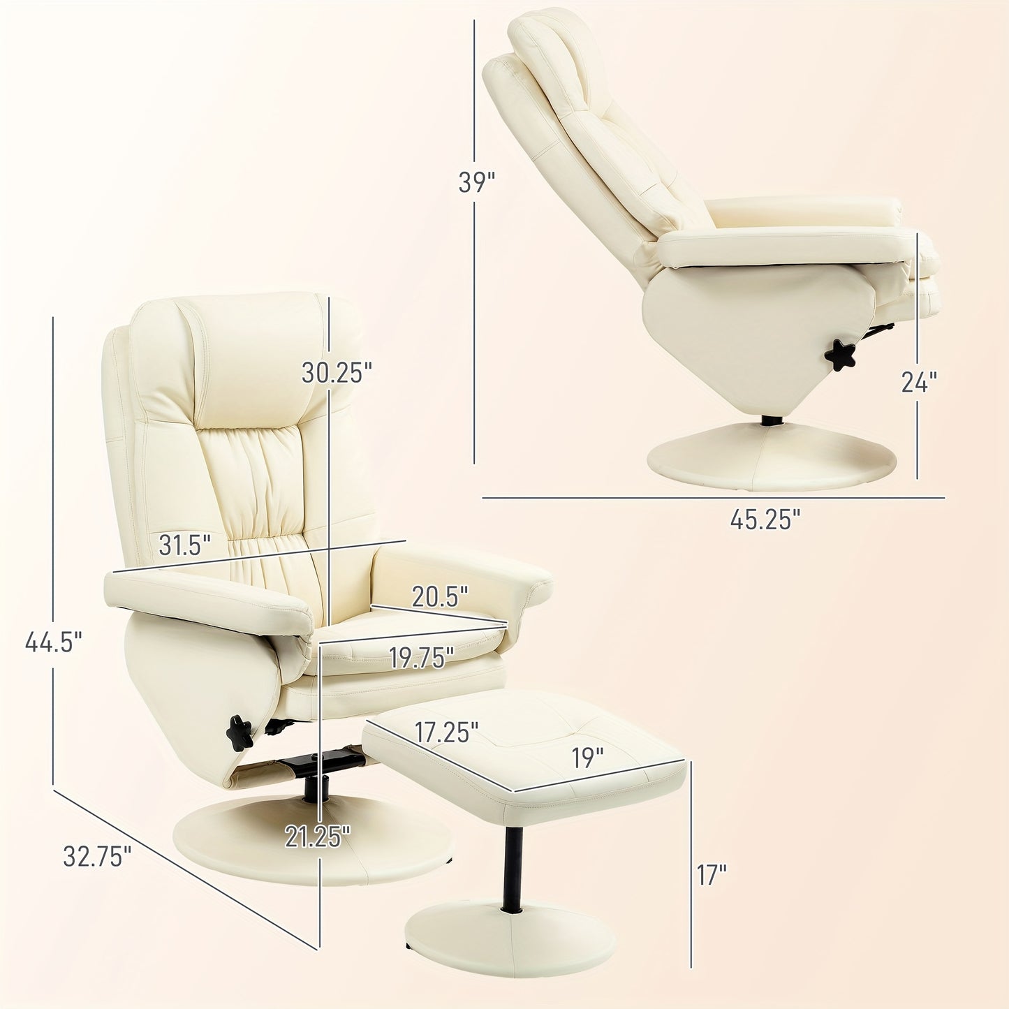 Deluxe Cream White Swivel Recliner Chair