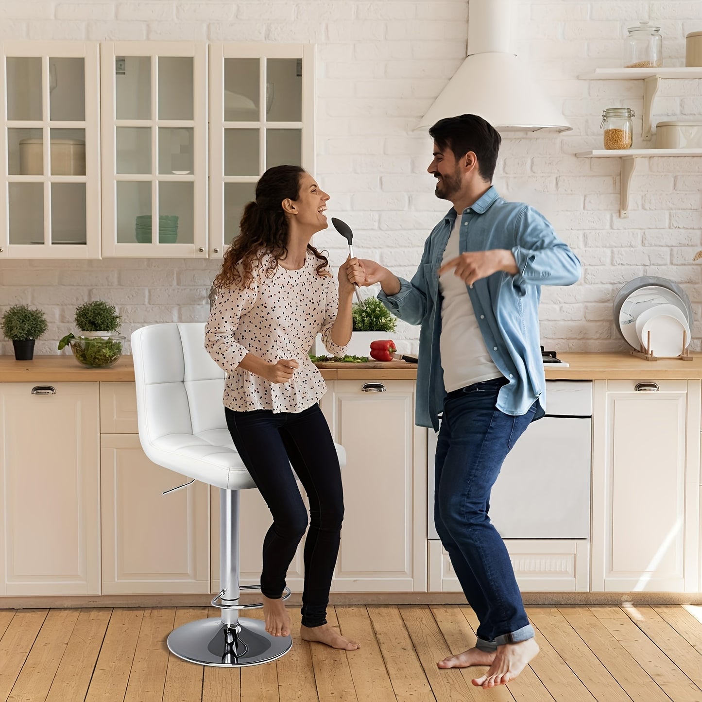 Set of 4 Bar Stools: Luxurious PU Leather, Swivel & Adjustable, Armless Kitchen Counter Stools with Thickened Cushion & Back Support, Hydraulic Island Barstools, Black