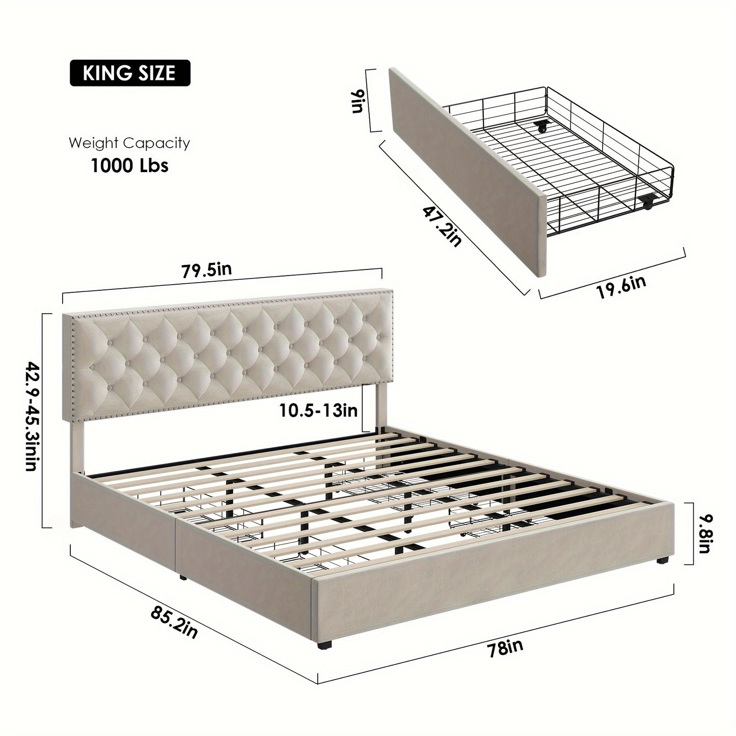 FULTRU Luxurious Upholstered Platform Bed Frame