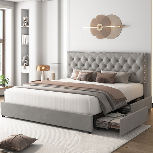 FULTRU Luxurious Upholstered Platform Bed Frame