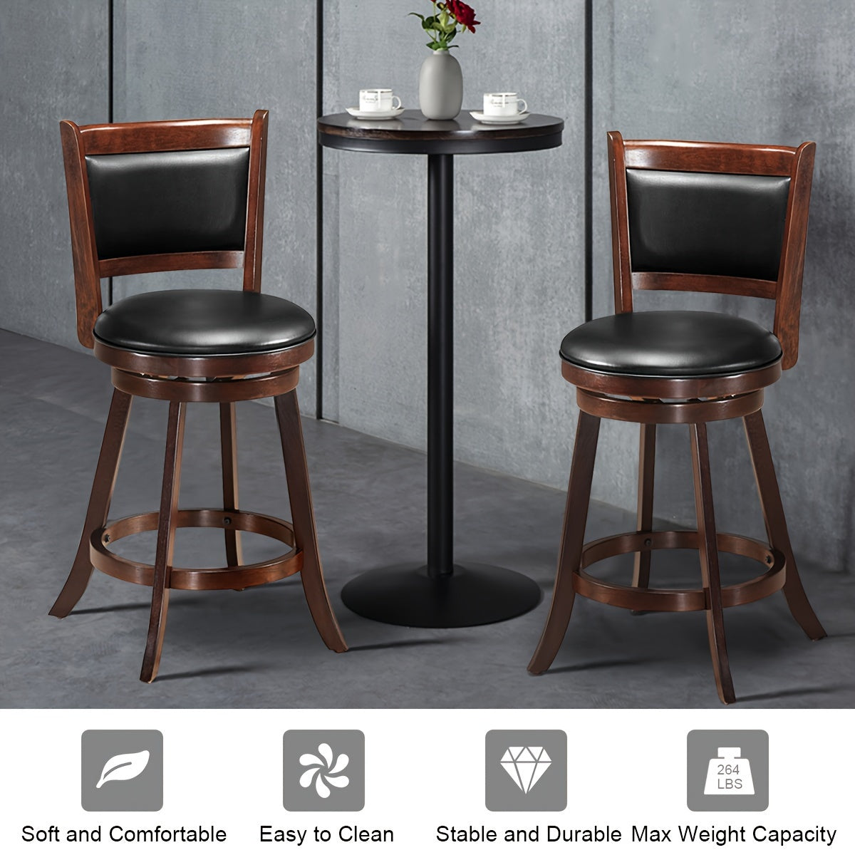 2pcs Bar Stools, 360 Degree Swivel