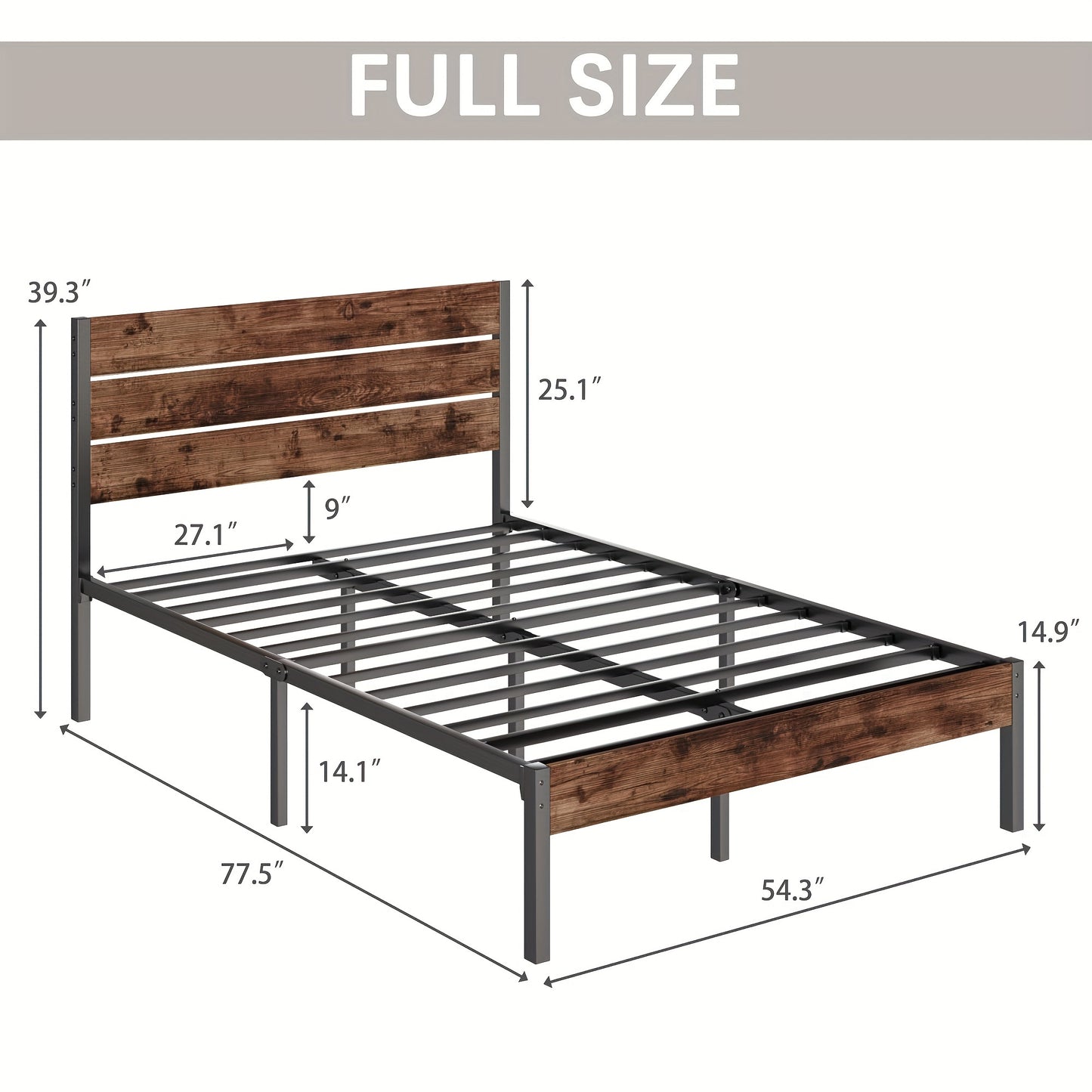 Queen Bed Frame With Headboard And Footboard, With Under Bed Storage, All-Metal Support System, No Box Spring Needed, Easy Assembly, Rustic Brown