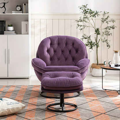 Velvet Swivel Accent Chair With Ottoman Set