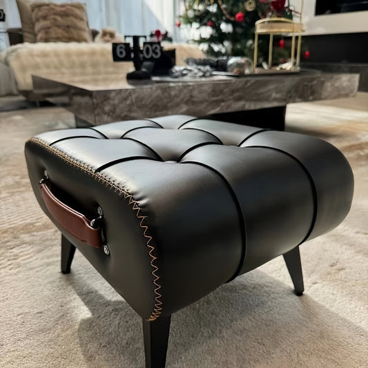 1pc Luxurious Oil Wax Leather Padded Low Stool